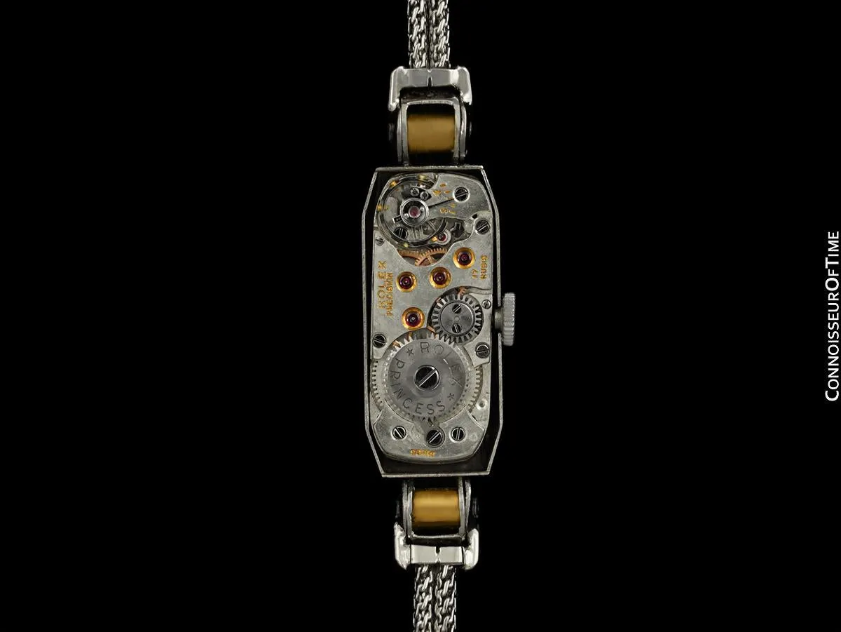 1920's Rolex Princess Exquisite Ladies Vintage Art Deco Watch - 18K White Gold & Diamonds