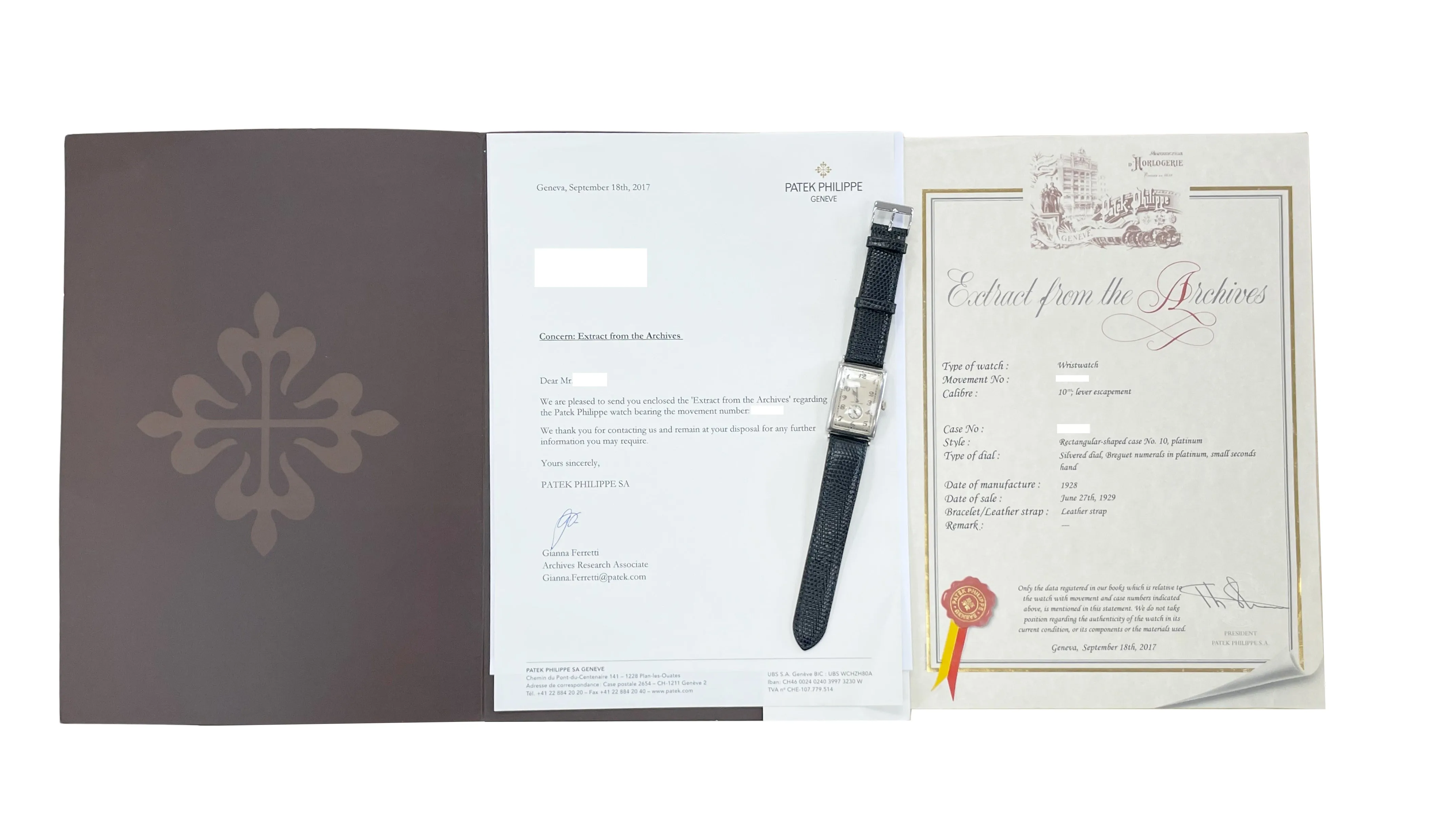 1929 ARCHIVE PAPERS Patek Philippe 415 TIFFANY & CO Platinum 26mm Manual Watch