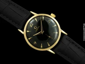 1955 Omega Vintage Mens Handwound Watch with Explorer Dial - 14K Gold