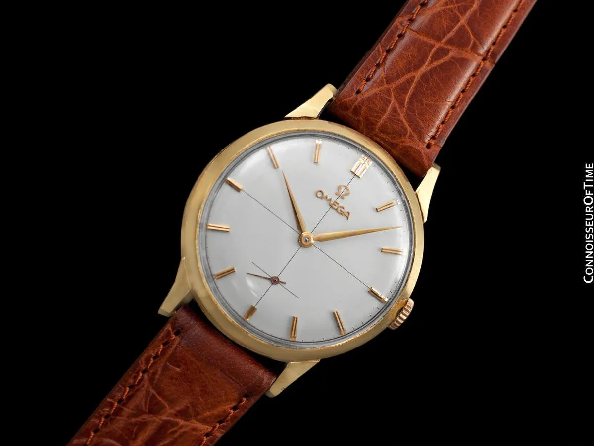 1960 Omega Vintage Mens 30T2 Based Dress Watch, Large 37mm Size - 18K Gold