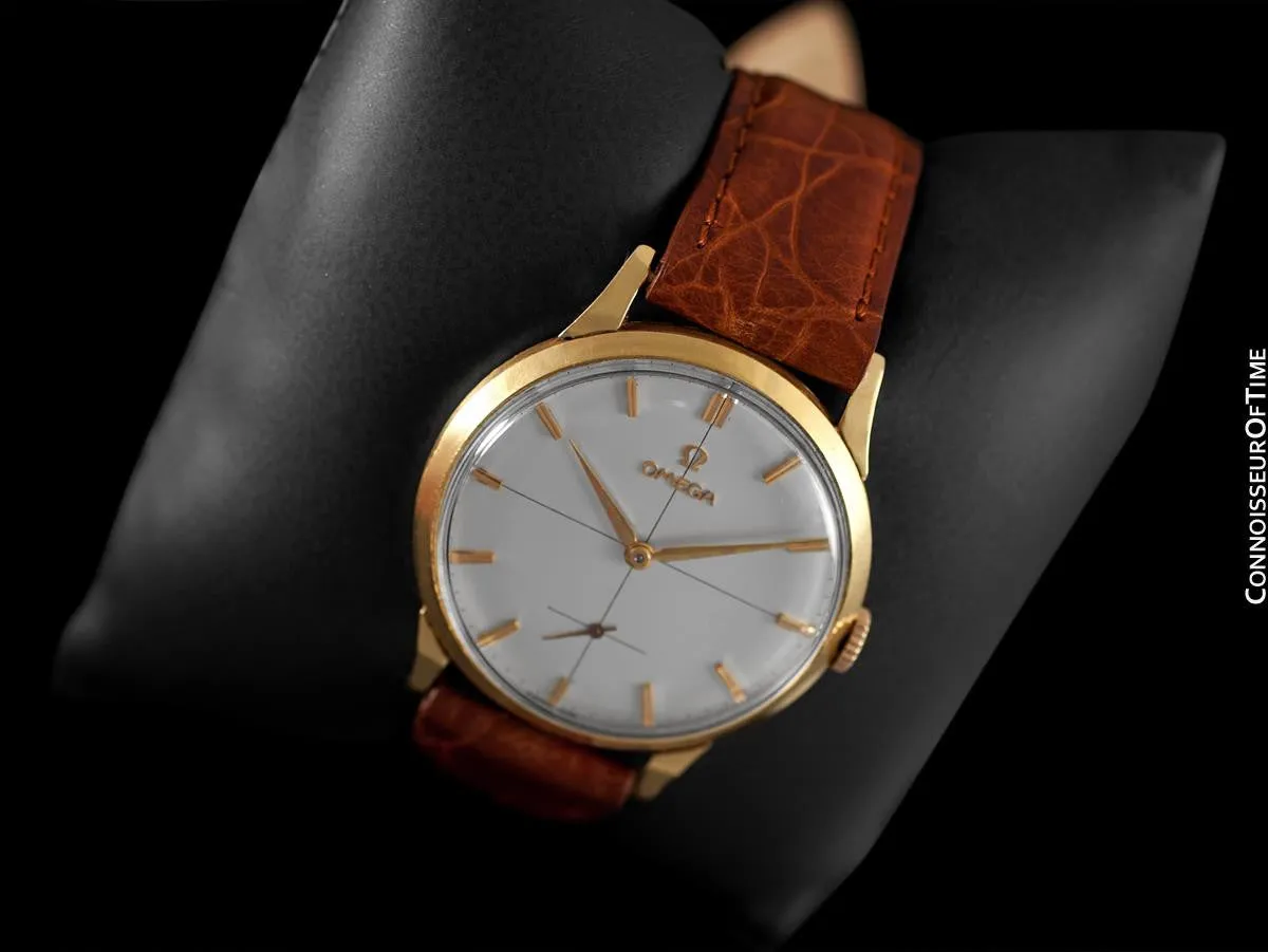 1960 Omega Vintage Mens 30T2 Based Dress Watch, Large 37mm Size - 18K Gold