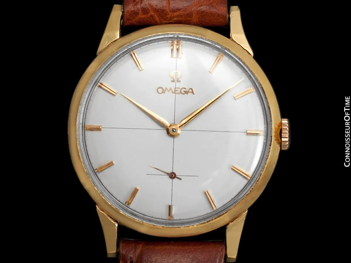 1960 Omega Vintage Mens 30T2 Based Dress Watch, Large 37mm Size - 18K Gold