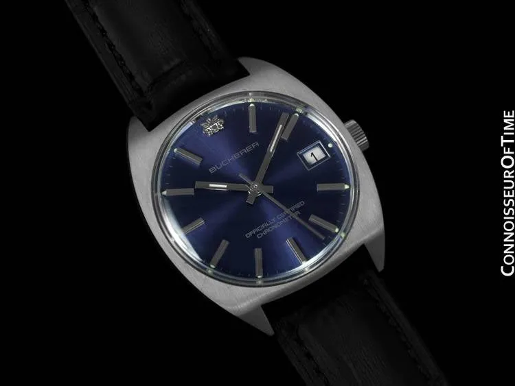 1970's Bucherer Vintage Mens Officially Certified Chronometer Watch - Stainless Steel