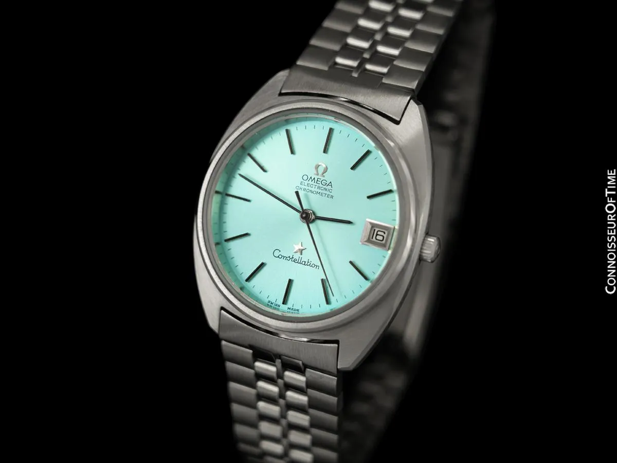 1970's Omega Constellation Mens Vintage Accutron Accuset Watch with Tiffany Blue Dial - Stainless Steel