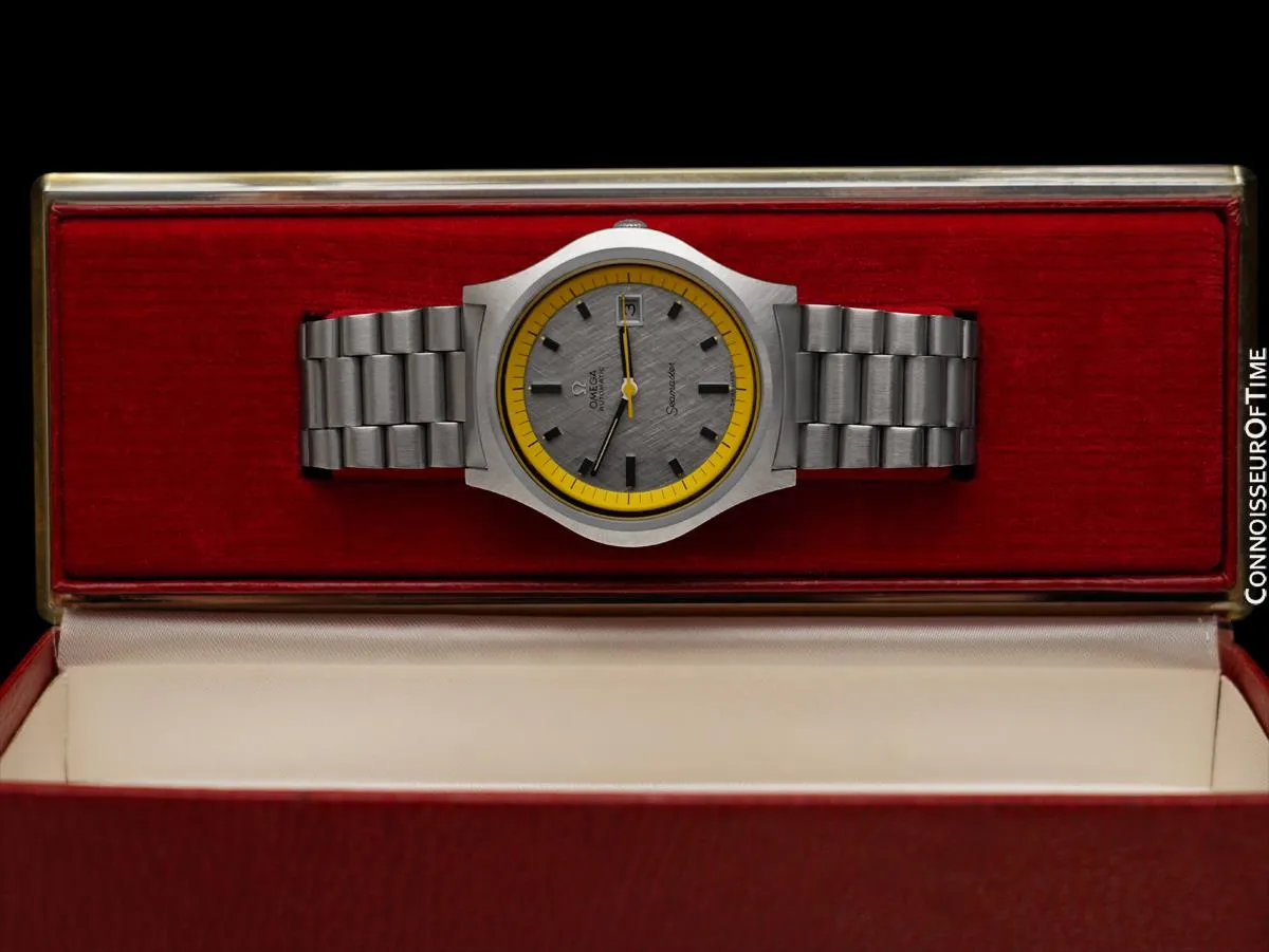 1971 Omega Seamaster Mens Vintage Stainless Steel 42mm Watch - Rare Near NOS Big Yellow with Box & Tag