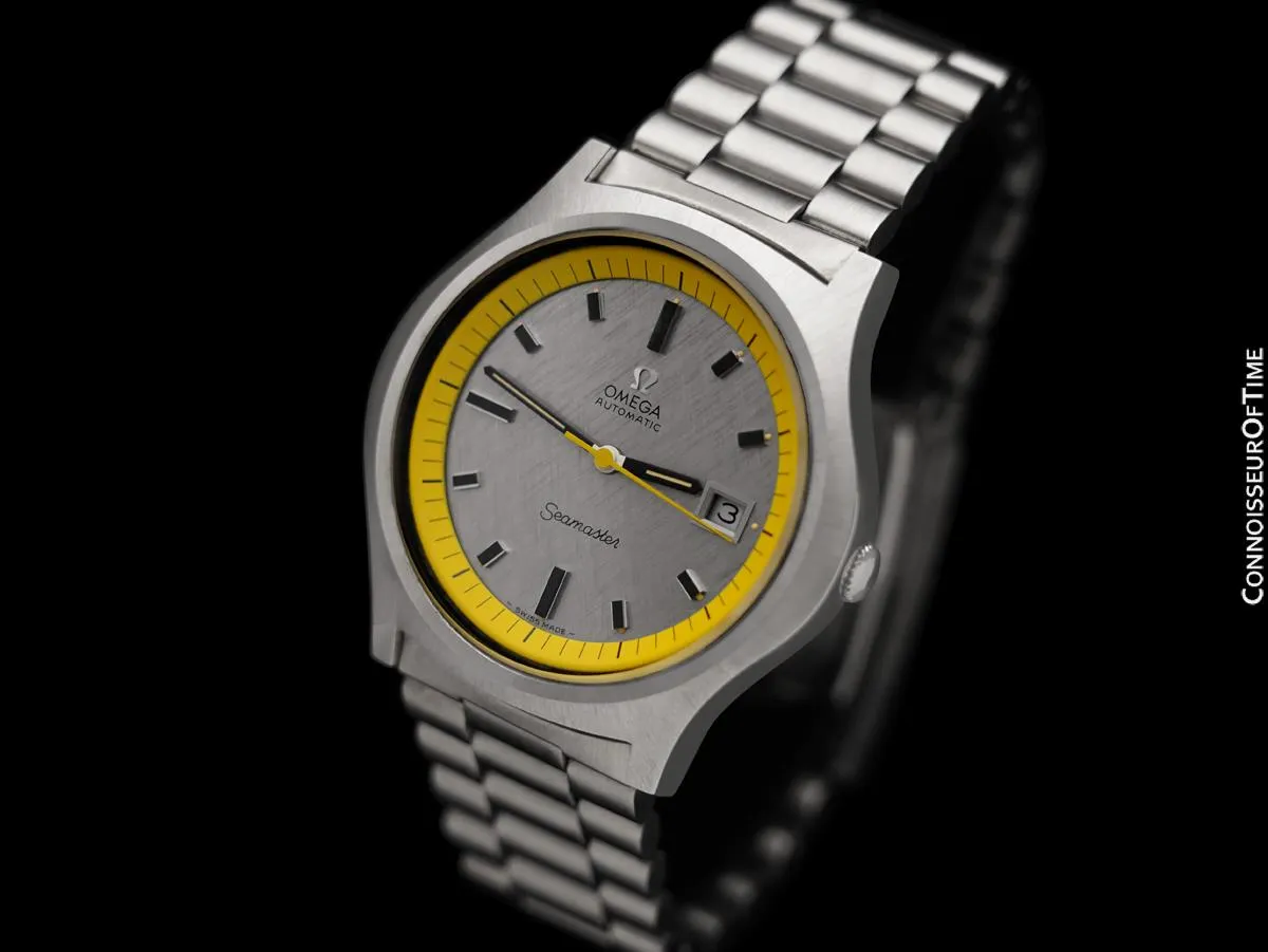 1971 Omega Seamaster Mens Vintage Stainless Steel 42mm Watch - Rare Near NOS Big Yellow with Box & Tag