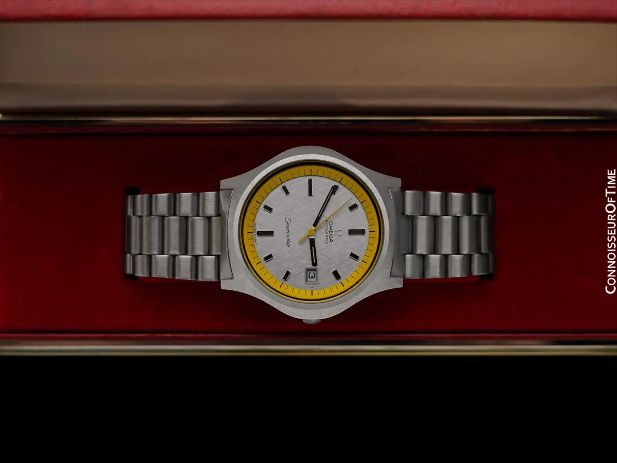 1971 Omega Seamaster Mens Vintage Stainless Steel 42mm Watch - Rare Near NOS Big Yellow with Box & Tag
