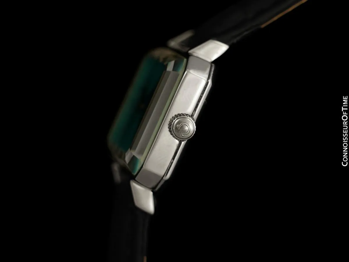 1973 Omega De Ville Mens Midsize "Emerald" Modern Watch with Tiffany Blue Dial By Andrew Grima - Stainless Steel