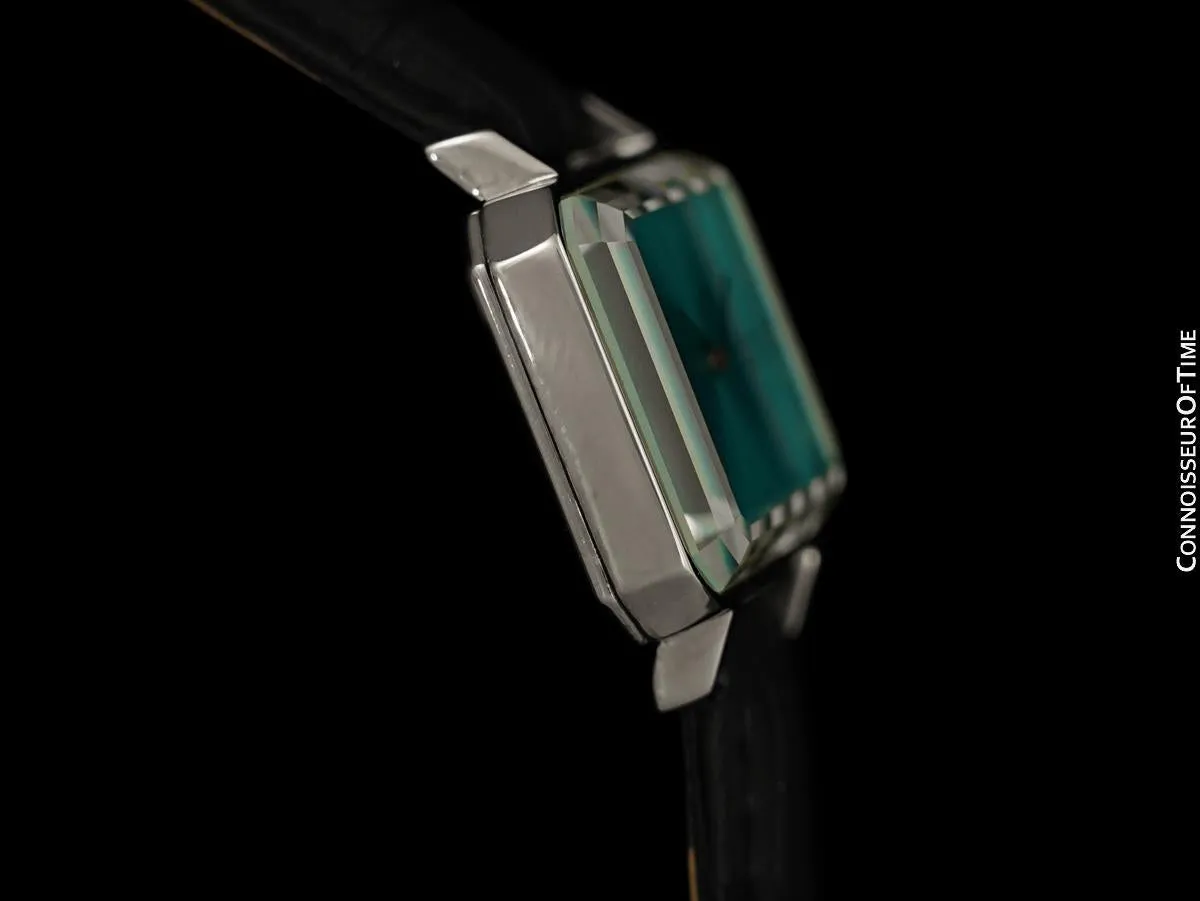 1973 Omega De Ville Mens Midsize "Emerald" Modern Watch with Tiffany Blue Dial By Andrew Grima - Stainless Steel