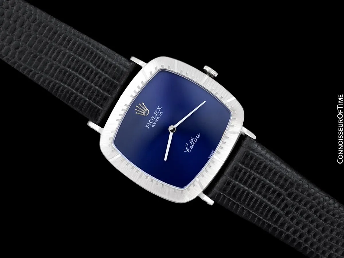 1973 Rolex Cellini Vintage Mens Midsize Handwound TV Watch, Ref. 4084 - 18K White Gold