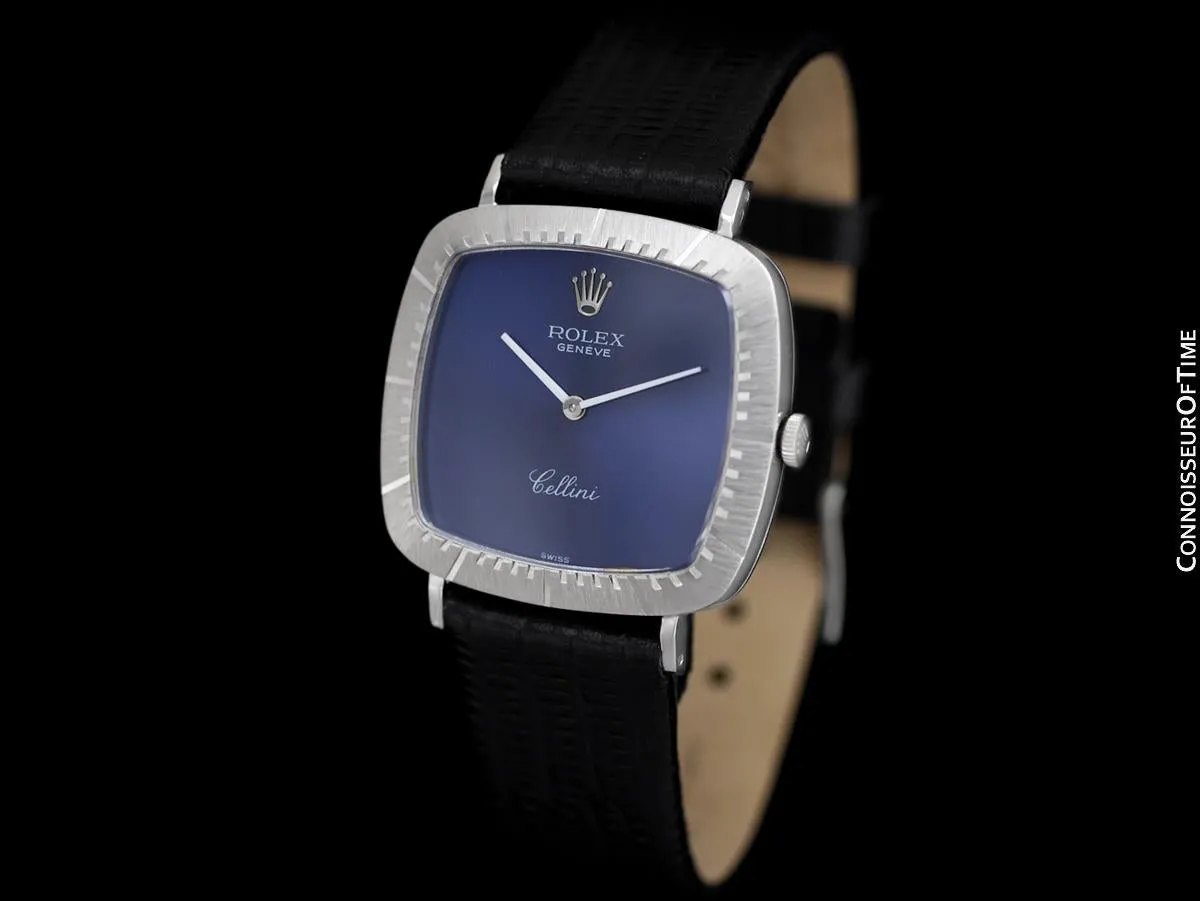 1973 Rolex Cellini Vintage Mens Midsize Handwound TV Watch, Ref. 4084 - 18K White Gold