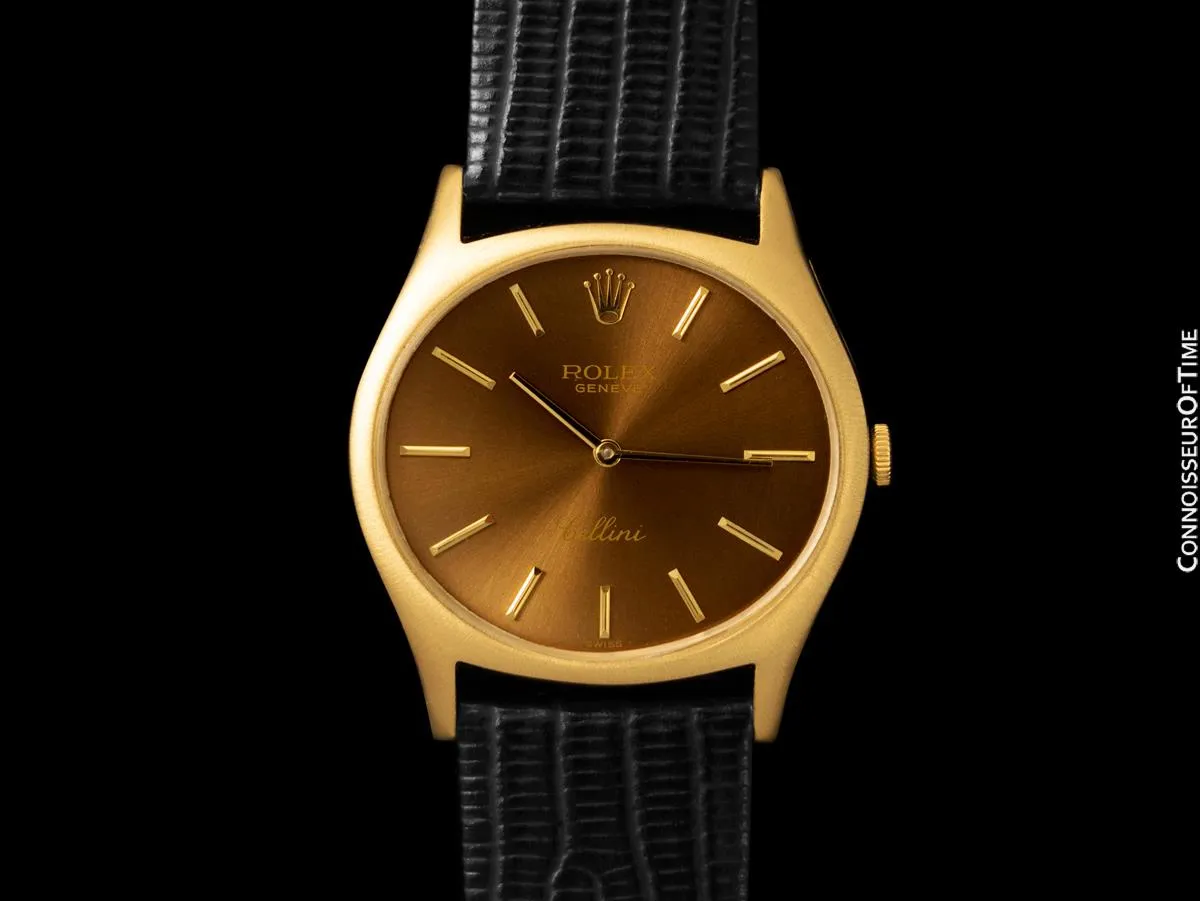 1974 Rolex Cellini Vintage Mens Handwound TV Watch with Bronze Dial, Ref. 3806 - 18K Gold