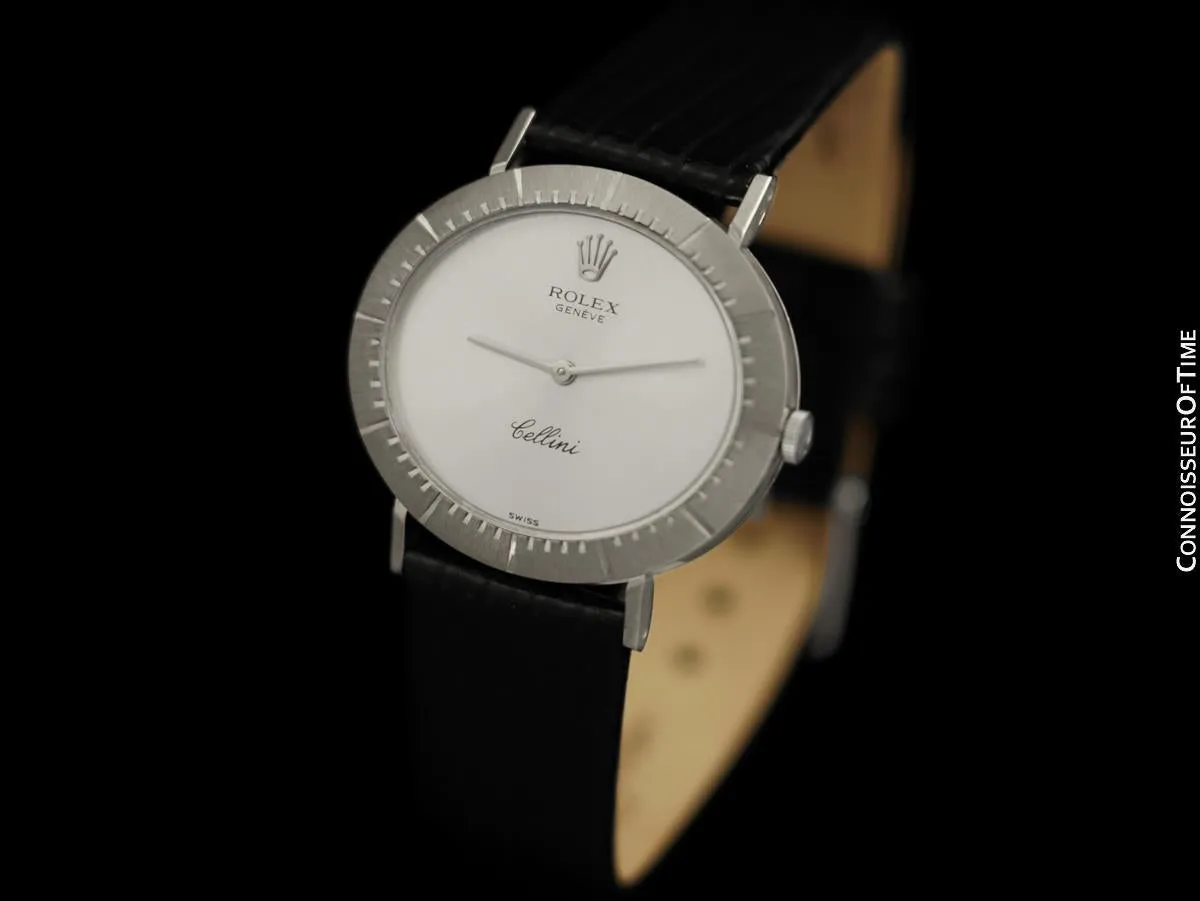 1974 Rolex Cellini Vintage Mens Midsize Handwound Oval Watch, Ref. 4083 - 18K White Gold