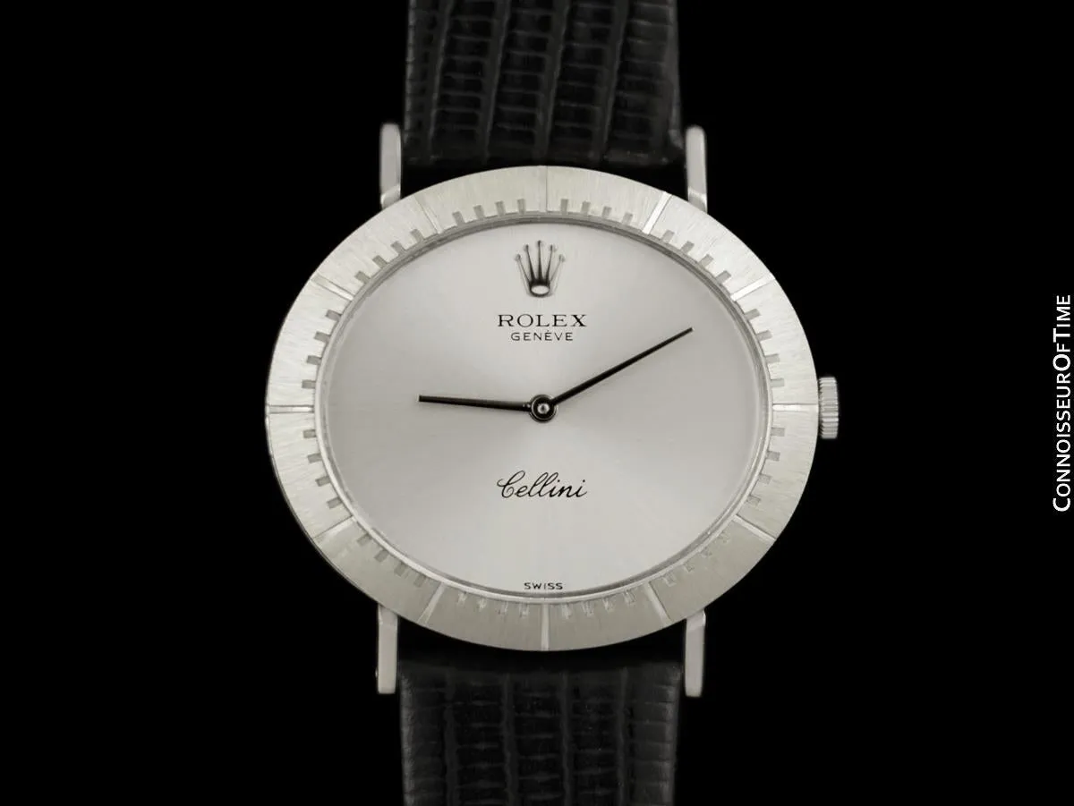 1974 Rolex Cellini Vintage Mens Midsize Handwound Oval Watch, Ref. 4083 - 18K White Gold
