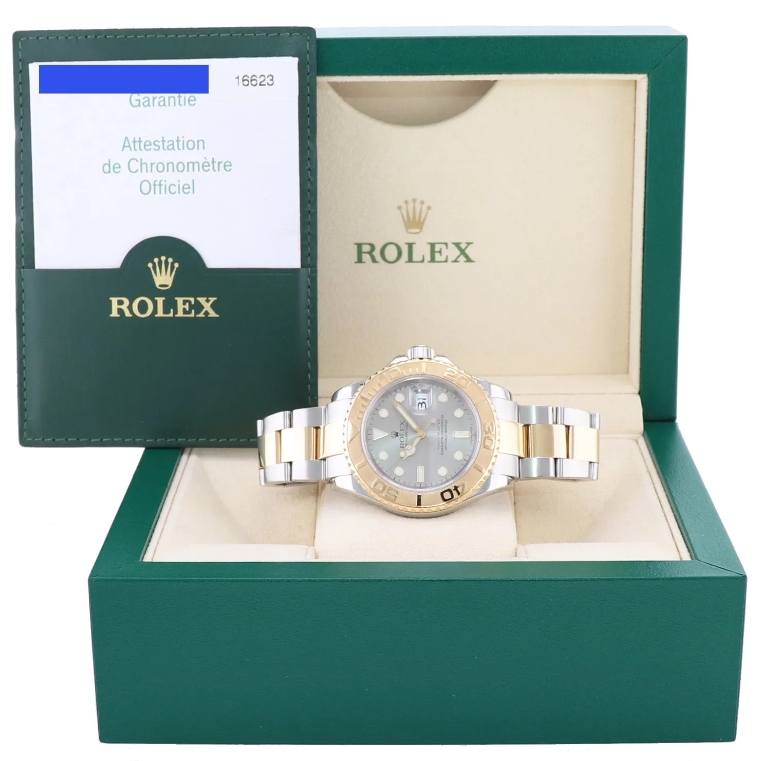 2007 PAPERS Rolex Yacht-Master 16623 Slate Two Tone Steel 18k Yellow Gold Watch Box