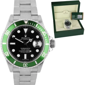 2008 ENGRAVED Rolex Submariner Green Kermit 50th Anniversary 16610 LV Box Papers