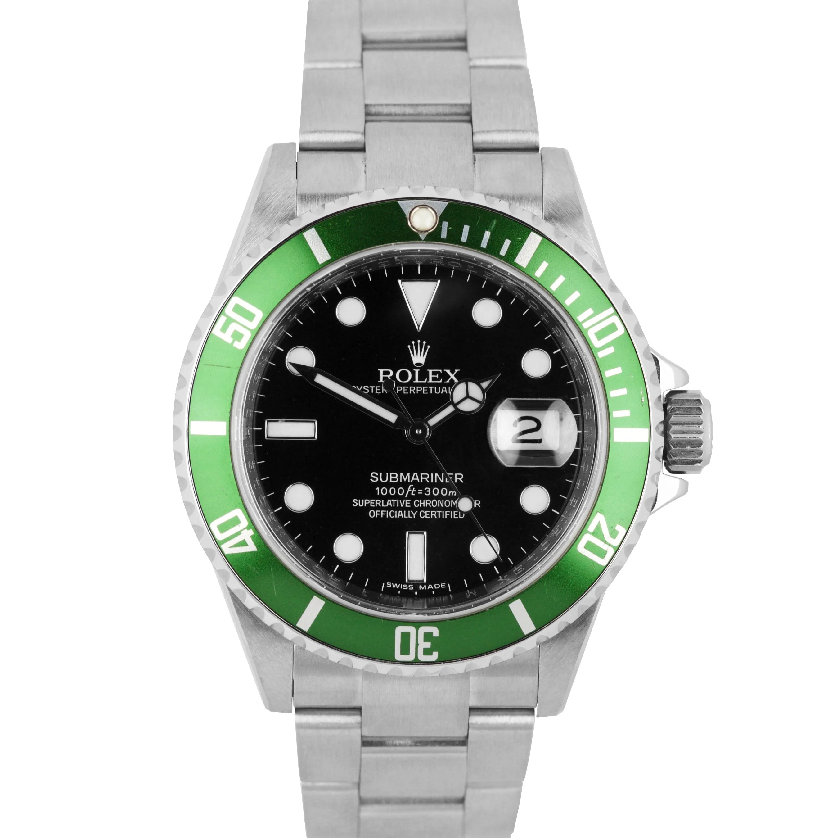 2008 ENGRAVED Rolex Submariner Green Kermit 50th Anniversary 16610 LV Box Papers