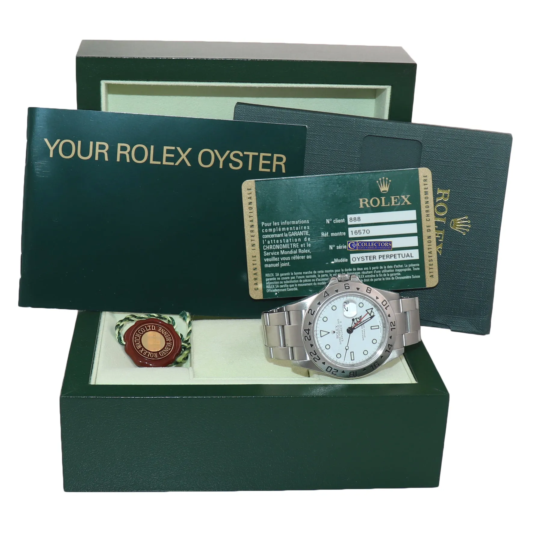 2008 PAPERS Rolex Explorer II 16570 Polar White Dial Steel 40mm 3186 Watch Box