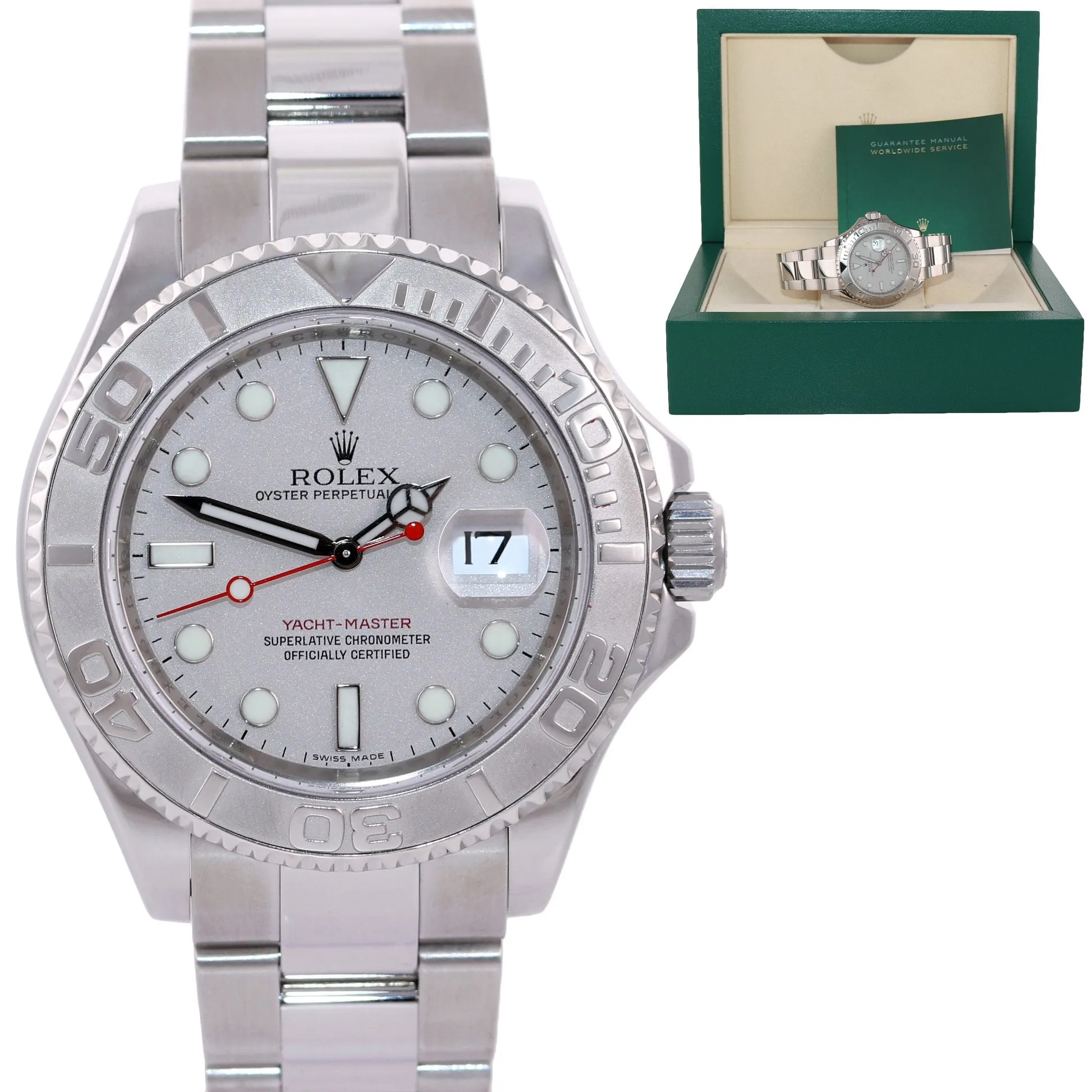 2008 Rolex Yacht-Master 16622 Steel Platinum Dial Engraved Rehaut Watch Box