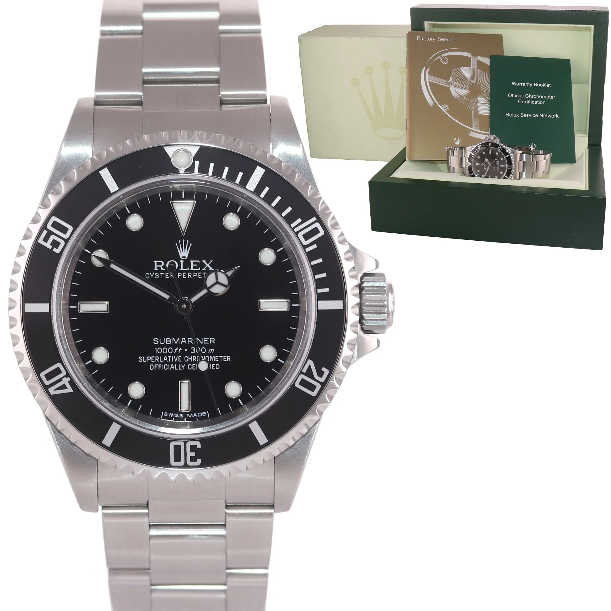 2009 Rolex Submariner No-Date 14060 Steel 40mm Watch Box Engraved Rehaut Model