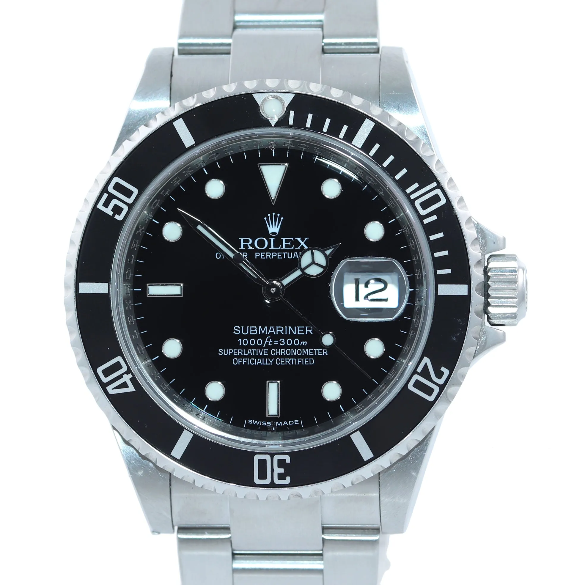 2009 UNPOLISHED PAPERS Rolex Submariner 16610 Steel Watch Engraved Rehaut Box