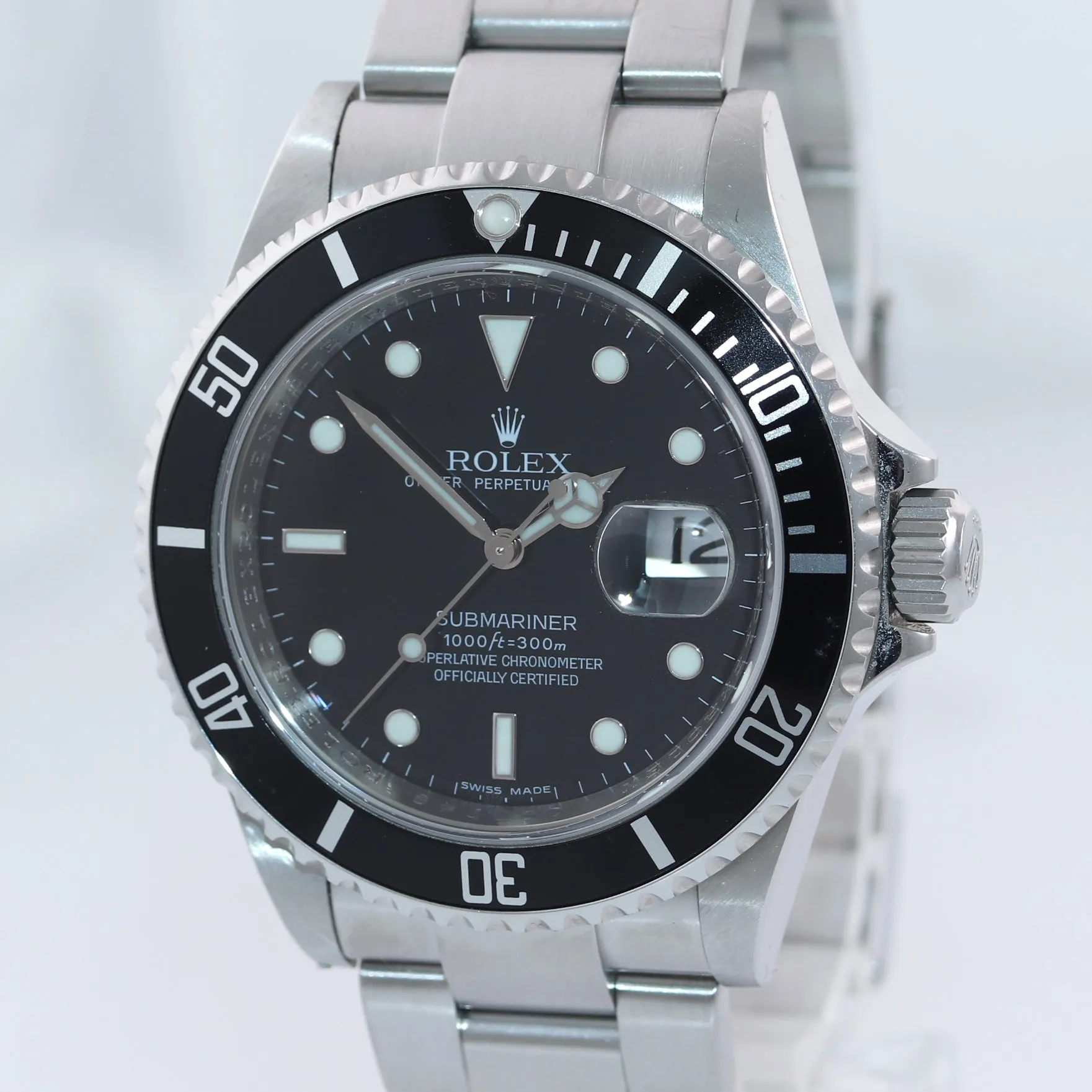 2009 UNPOLISHED PAPERS Rolex Submariner 16610 Steel Watch Engraved Rehaut Box