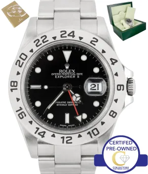 2010 ENGRAVED Rolex Explorer II 16570 Stainless Steel Black Date GMT 40mm Watch