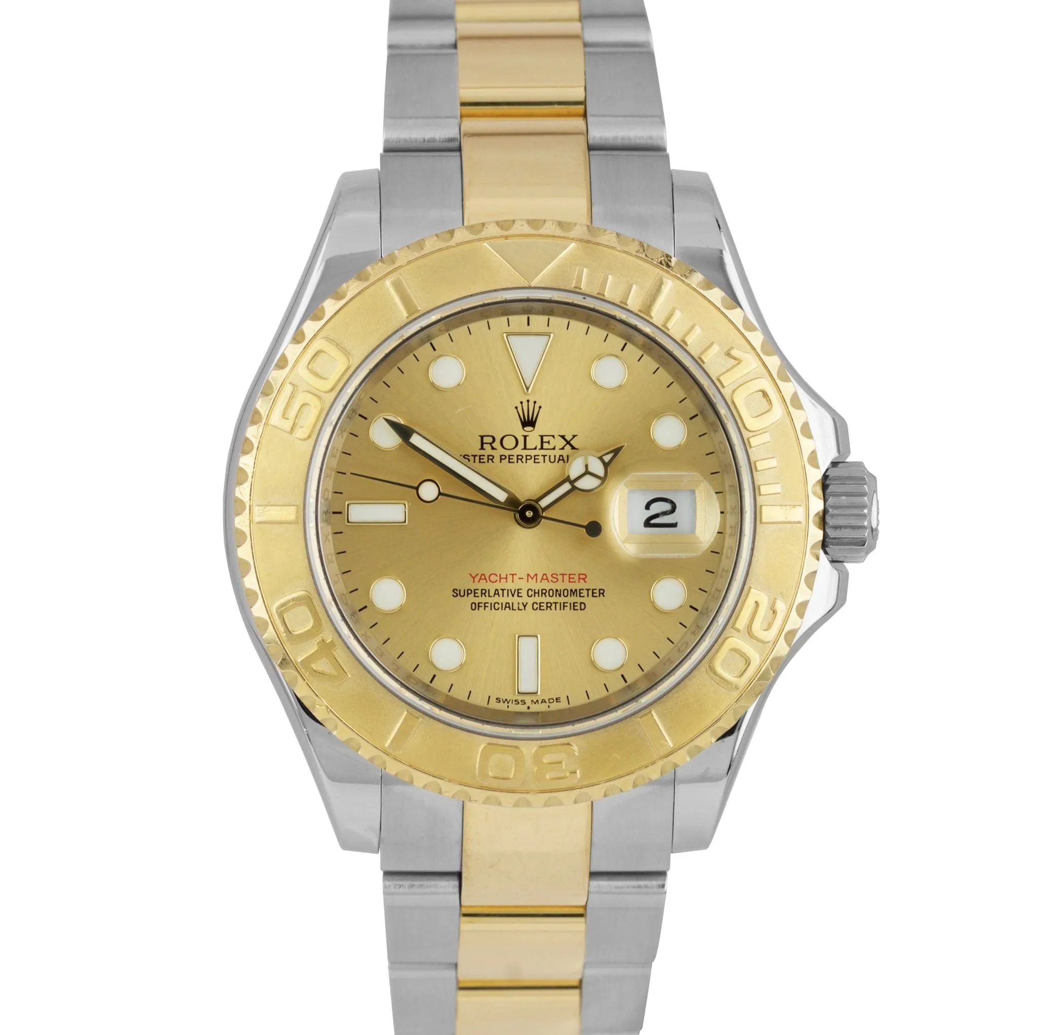 2011 REHAUT Rolex Yacht-Master Two-Tone Gold Steel Champagne 40mm Watch 16623