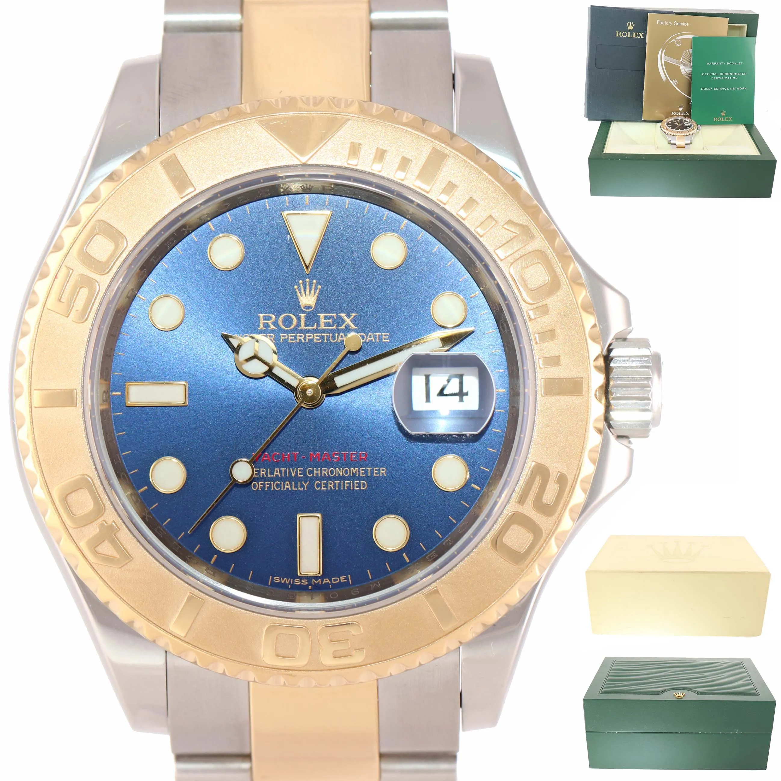 2014 RANDOM SERIAL Rolex Yacht-Master 16623 Blue Two Tone Steel Gold Watch Box