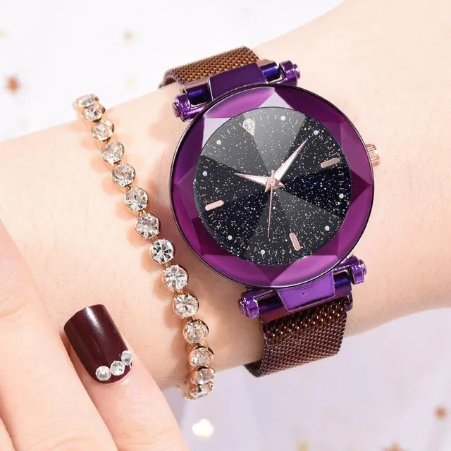 2019 New Women Watches Fashion Luxury Quartz Watch Magnetic Buckle Stainless Steel Strap Refractive Surface Luminous Dial Clock