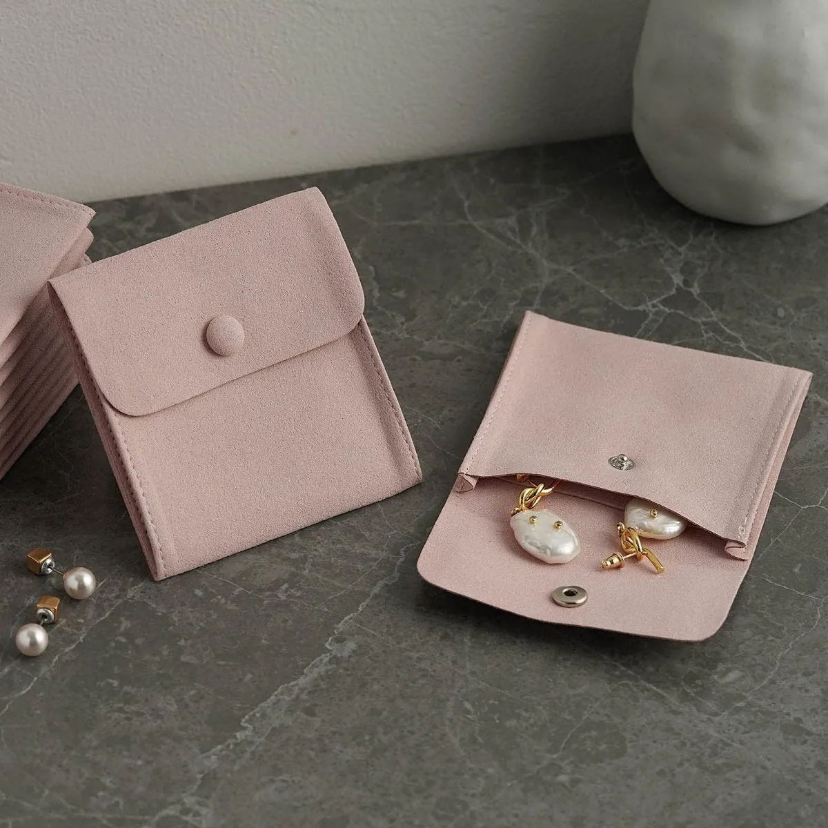 20pcs 8x8cm Luxury Small Jewelry Gift Bag Package Snap Button