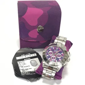 A Bathing Ape Bape Type 3 Daytona Automatic Bapex Watch Silver/Purple