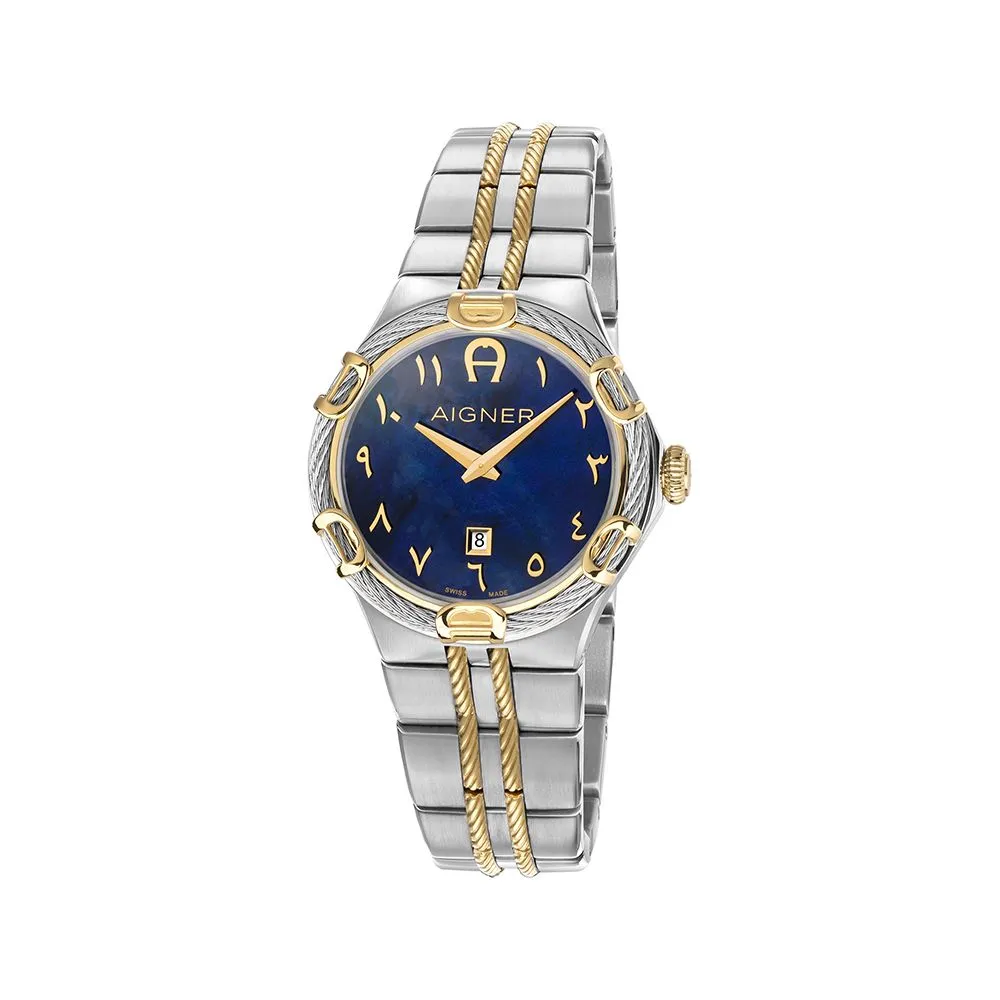 AIGNER Women's Silver & Gold Blue Dial Watch