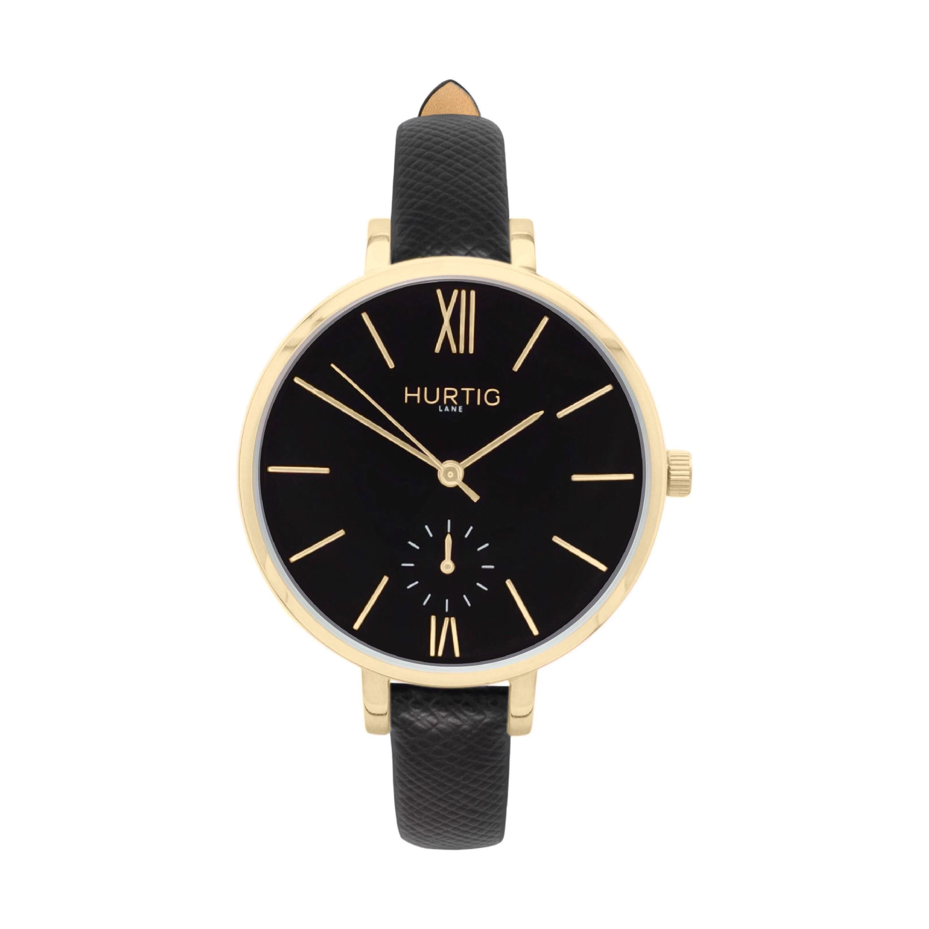 Amalfi Petite Vegan Leather Watch Gold, Black & Coral