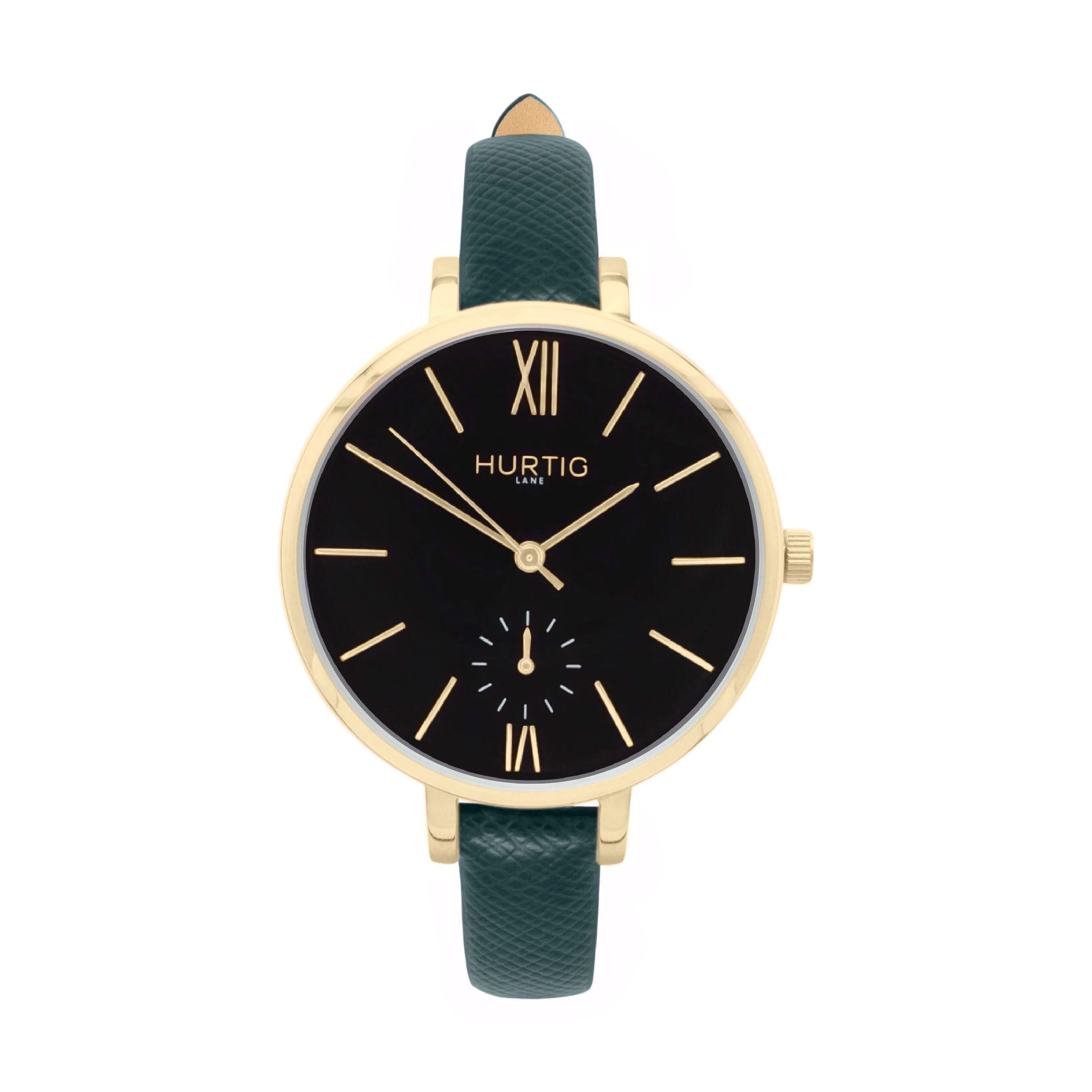 Amalfi Petite Vegan Leather Watch Gold, Black & Coral
