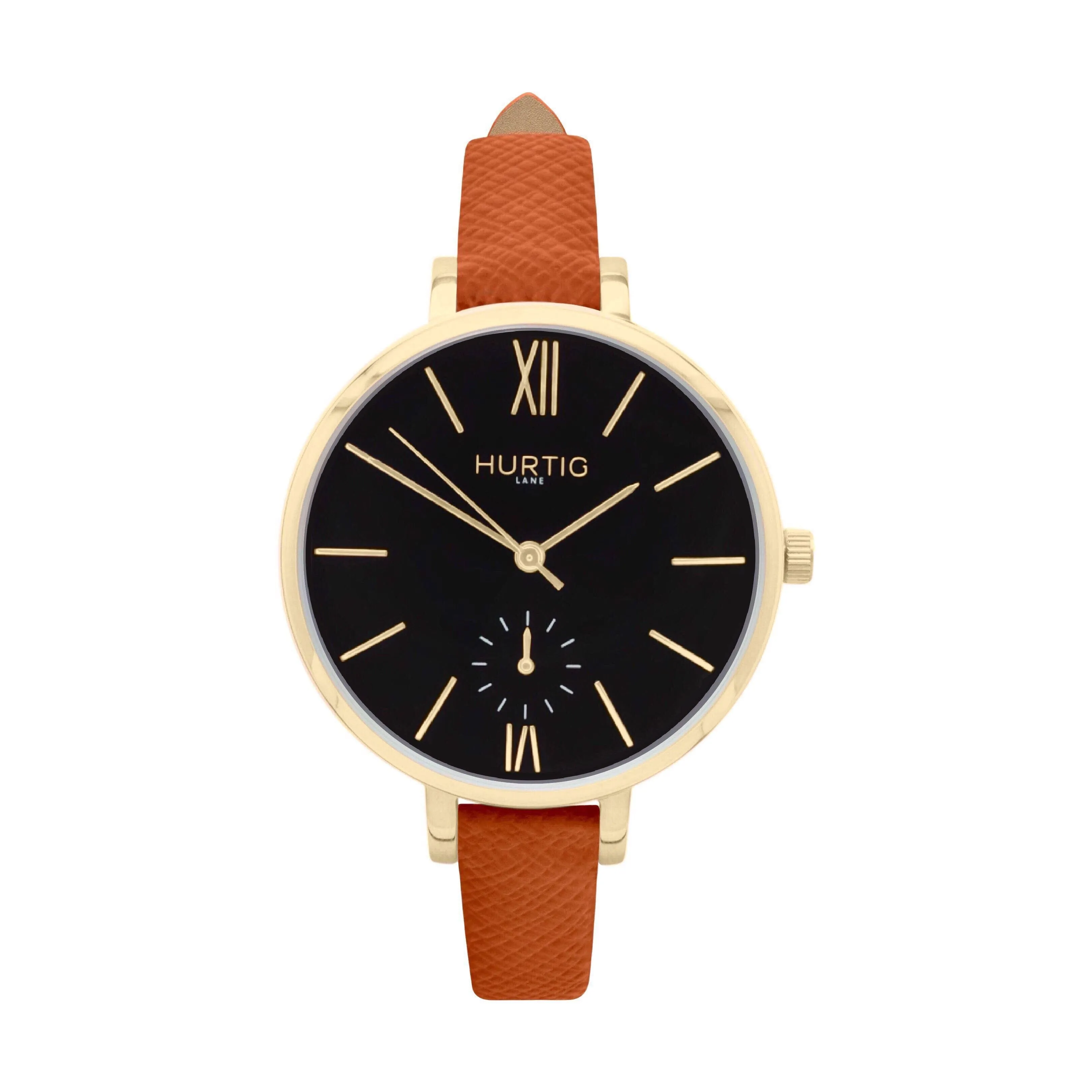 Amalfi Petite Vegan Leather Watch Gold, Black & Coral