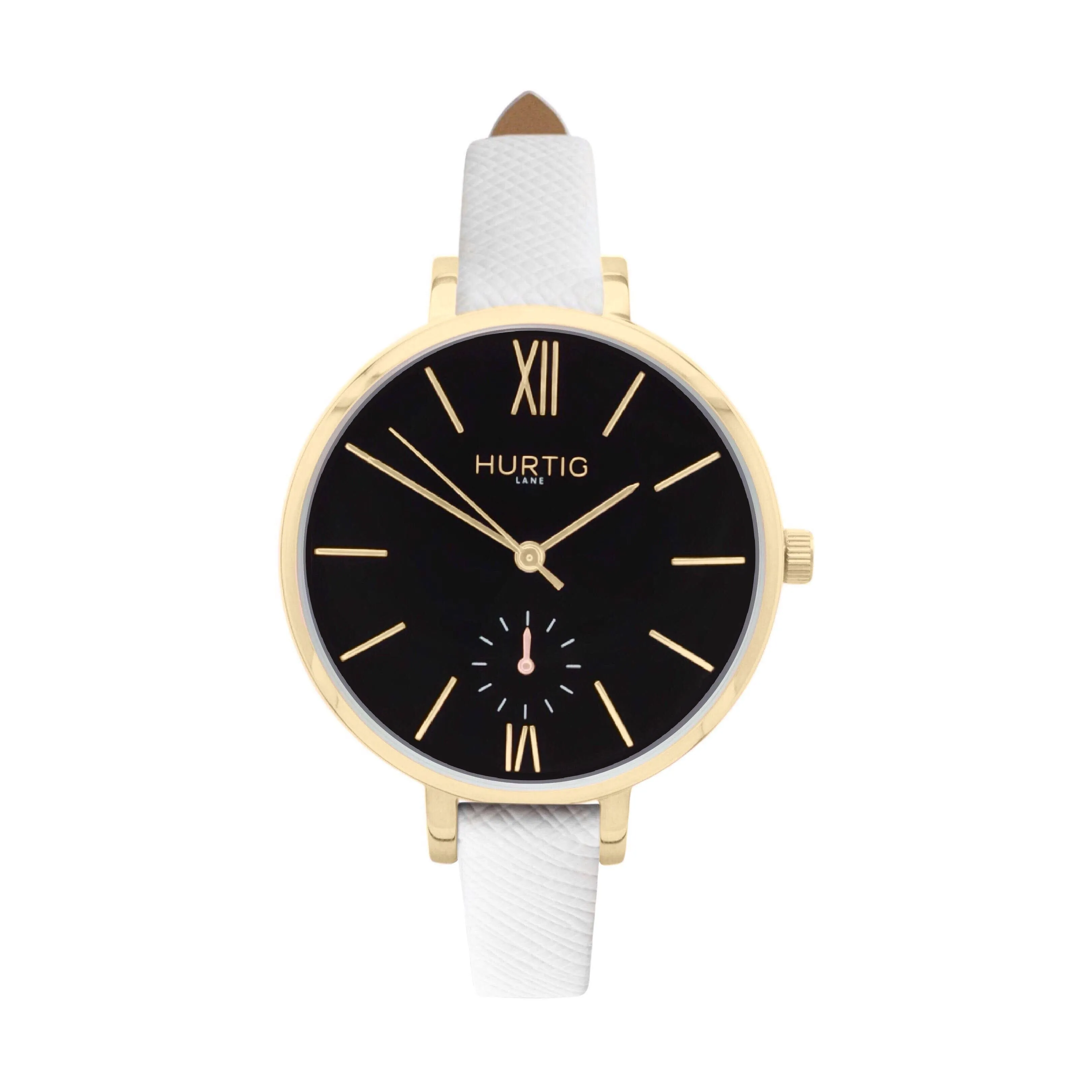 Amalfi Petite Vegan Leather Watch Gold, Black & Coral