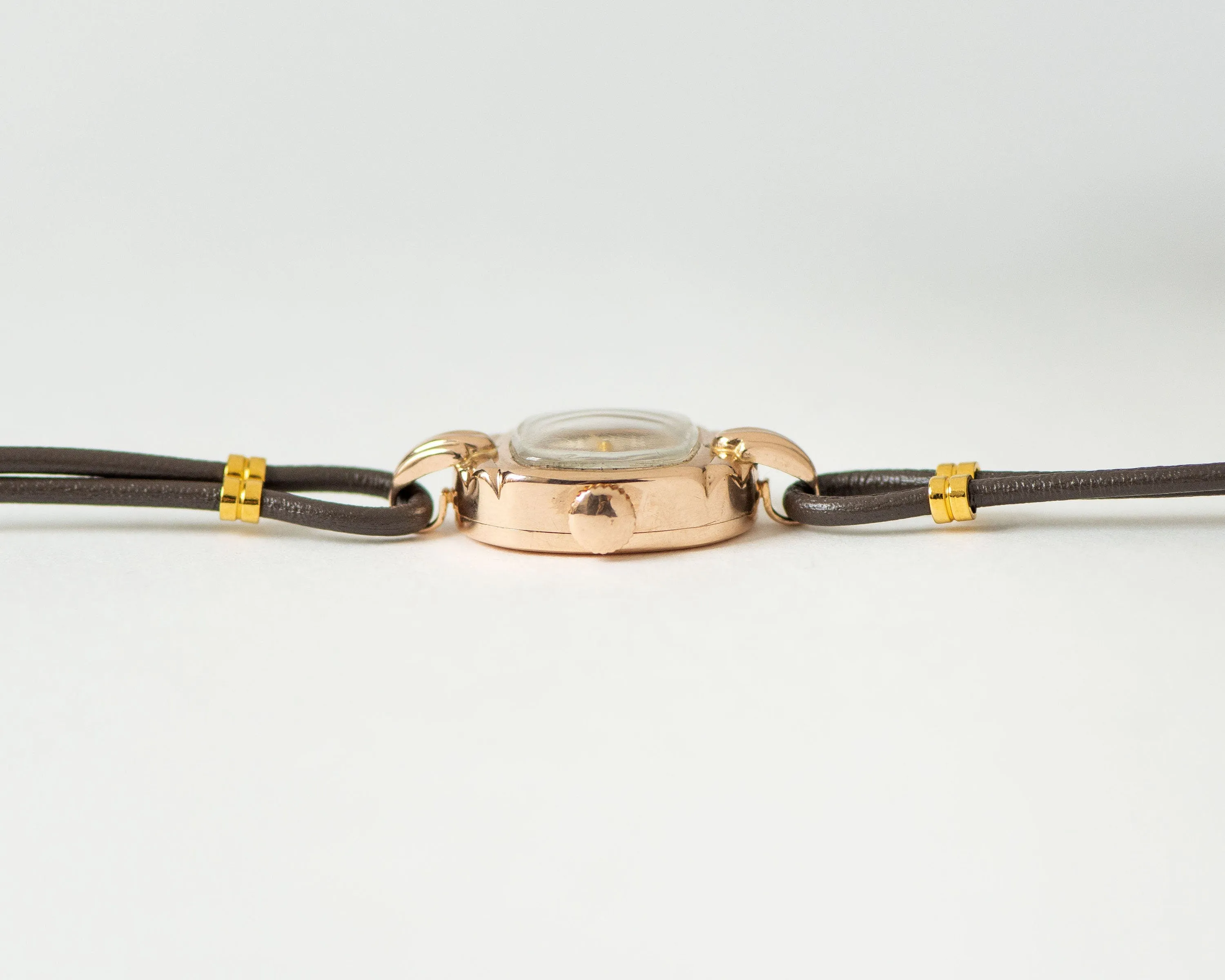Art deco style women watch solid gold 14K, lady watch Dawn sunburst cocktail jewelry, deliacte square watch gift timepiece new leather strap