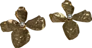 ASOS Metallic Oversized Stud Earrings With Hammered Floral Design In Gold Tone One Size