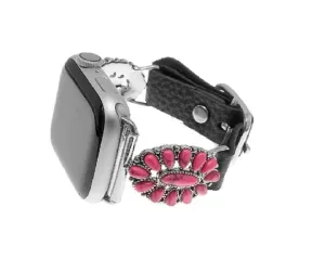 Black & Oval Pink Stone Apple Watch Band