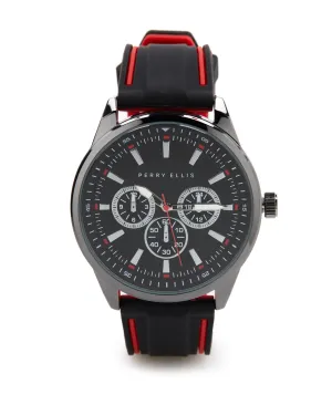 Black and Red Silicone Strap Watch