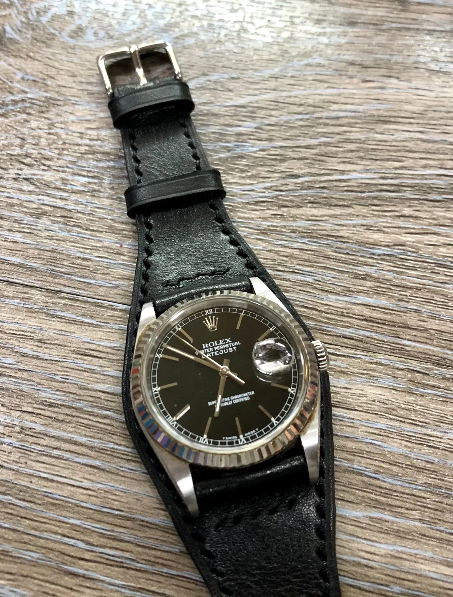 Black Leather Watch Straps, Full Bund Straps 20mm lug width, Leather Cuff watch straps, Mens Wrist watch band in 19mm, Personalise Christmas Gifts