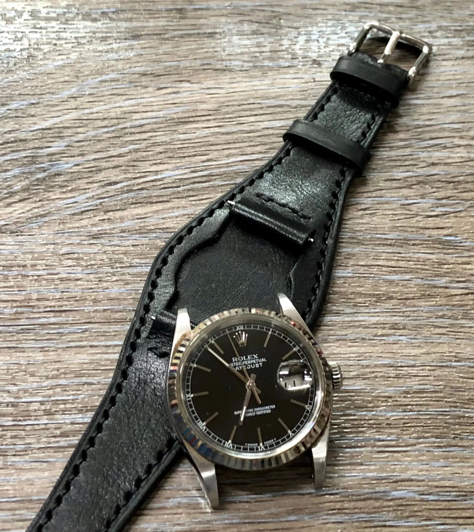Black Leather Watch Straps, Full Bund Straps 20mm lug width, Leather Cuff watch straps, Mens Wrist watch band in 19mm, Personalise Christmas Gifts