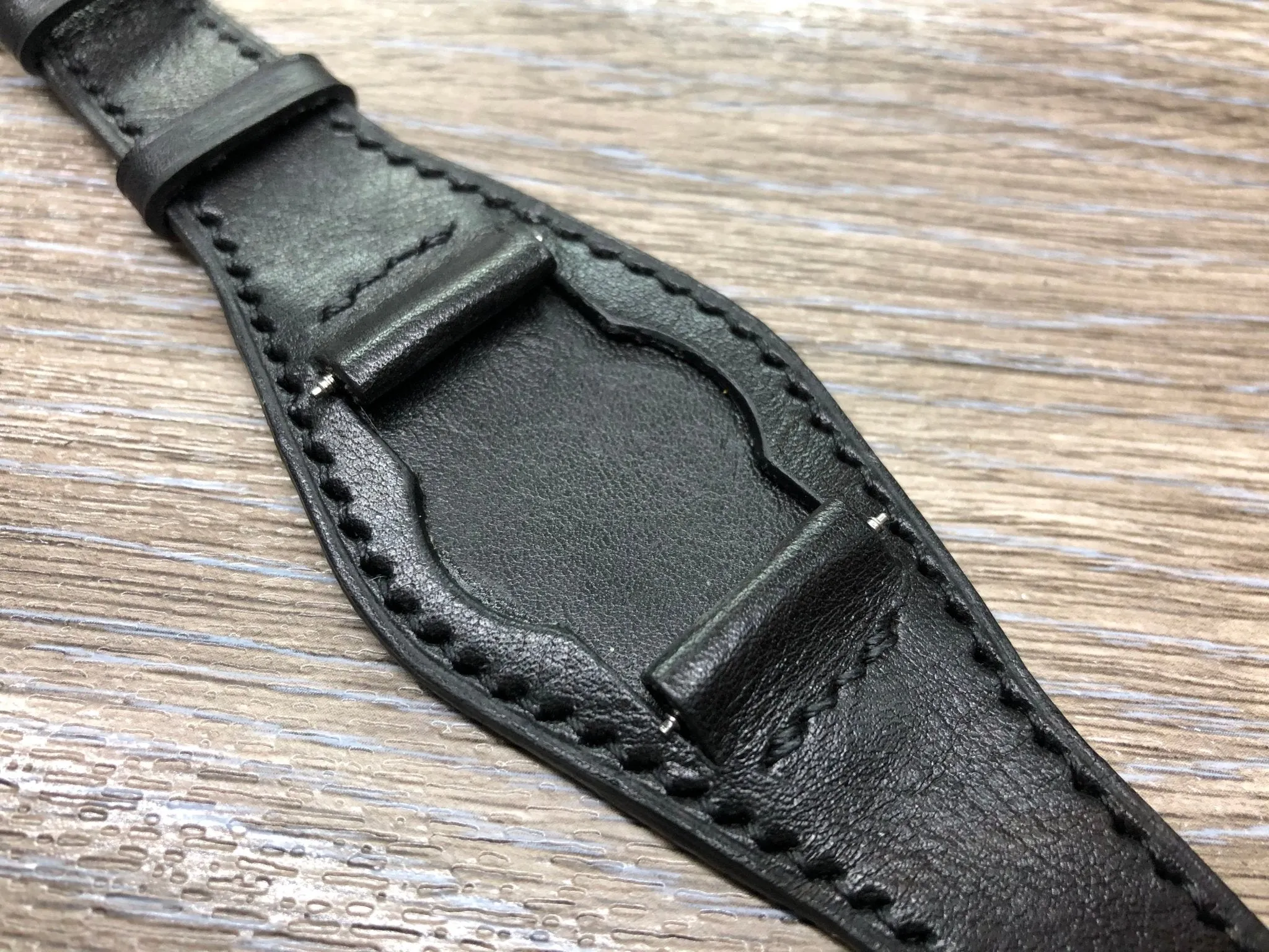 Black Leather Watch Straps, Full Bund Straps 20mm lug width, Leather Cuff watch straps, Mens Wrist watch band in 19mm, Personalise Christmas Gifts