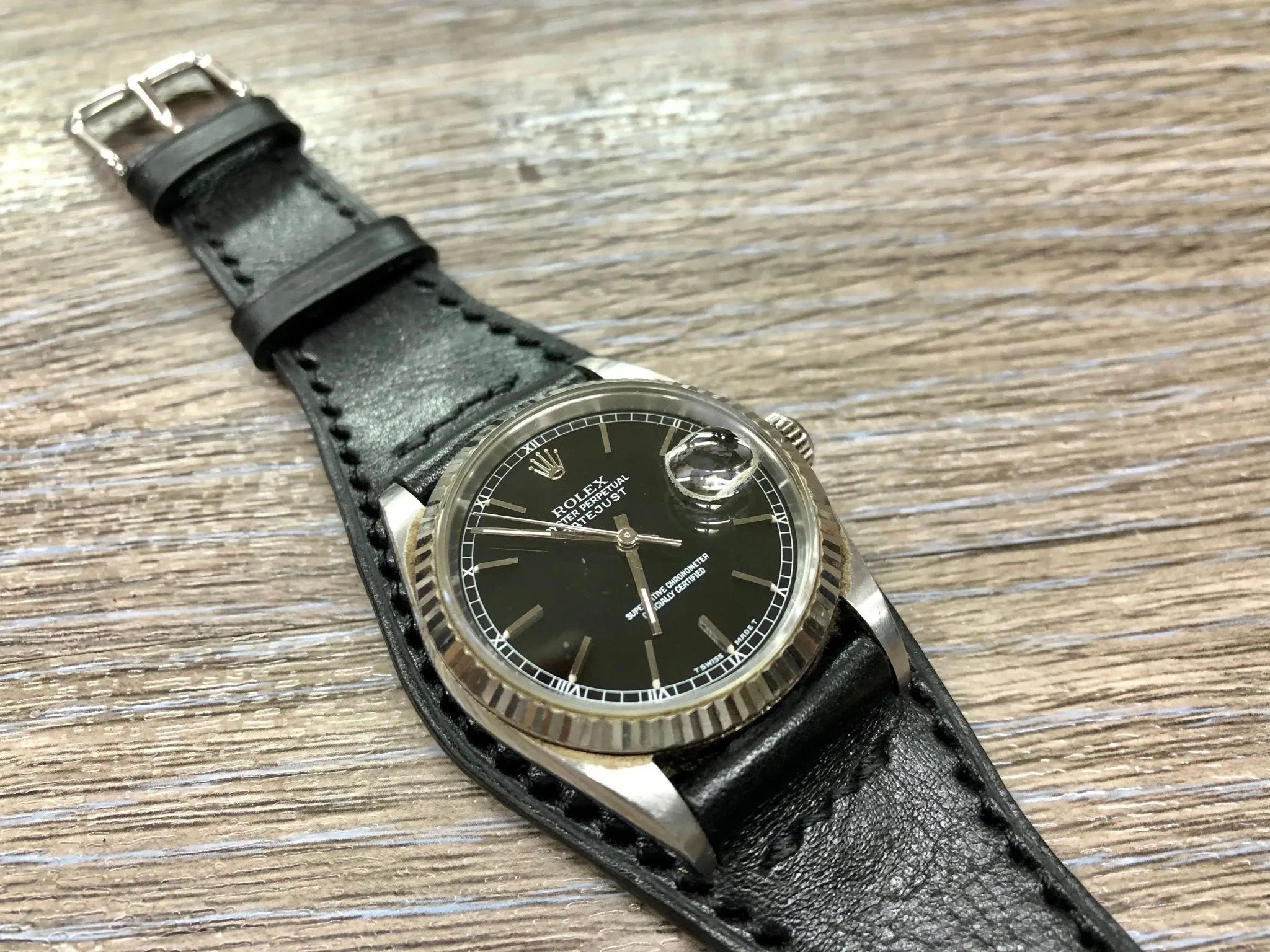 Black Leather Watch Straps, Full Bund Straps 20mm lug width, Leather Cuff watch straps, Mens Wrist watch band in 19mm, Personalise Christmas Gifts