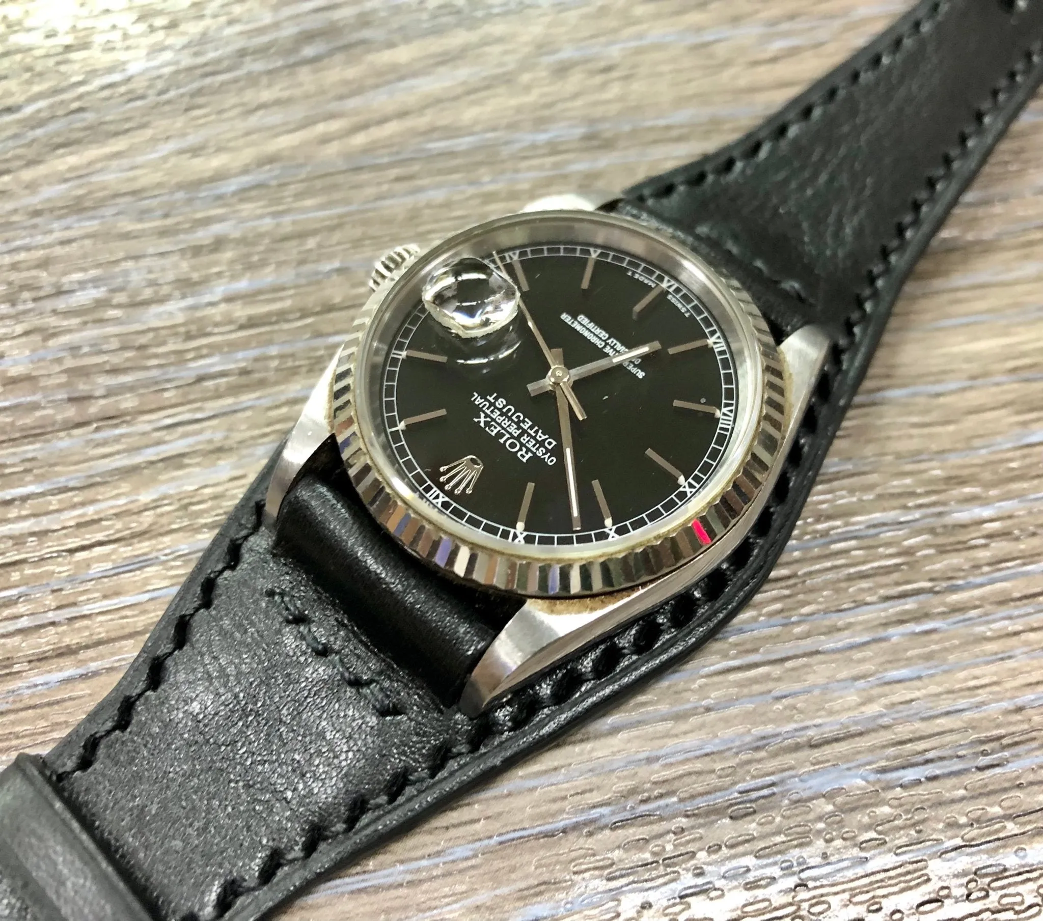 Black Leather Watch Straps, Full Bund Straps 20mm lug width, Leather Cuff watch straps, Mens Wrist watch band in 19mm, Personalise Christmas Gifts