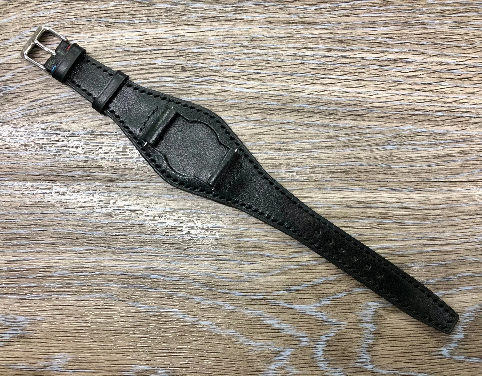 Black Leather Watch Straps, Full Bund Straps 20mm lug width, Leather Cuff watch straps, Mens Wrist watch band in 19mm, Personalise Christmas Gifts