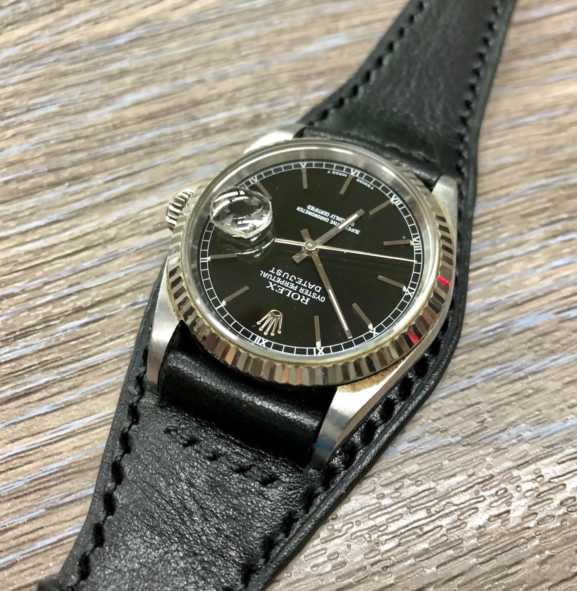 Black Leather Watch Straps, Full Bund Straps 20mm lug width, Leather Cuff watch straps, Mens Wrist watch band in 19mm, Personalise Christmas Gifts