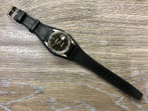 Black Leather Watch Straps, Full Bund Straps 20mm lug width, Leather Cuff watch straps, Mens Wrist watch band in 19mm, Personalise Christmas Gifts
