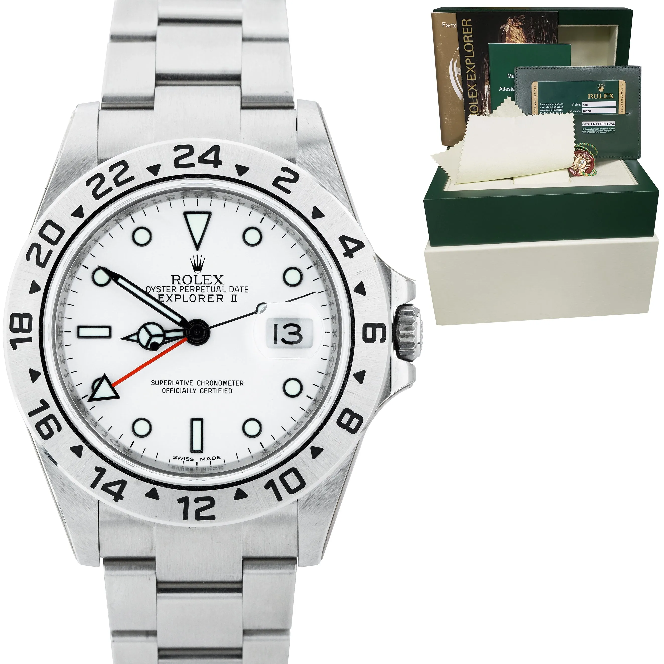 BRAND NEW NOS STICKERED Rolex Explorer II REHAUT 3186 White 40mm Watch 16570 T